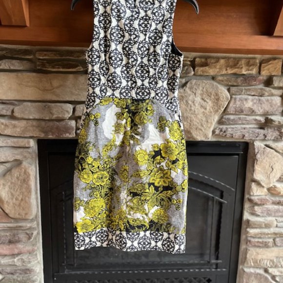 ANTHROPOLOGIE Weston Wear Aures Floral Sleeveless Shift Dress Yellow Black sz 4 - Picture 3 of 6